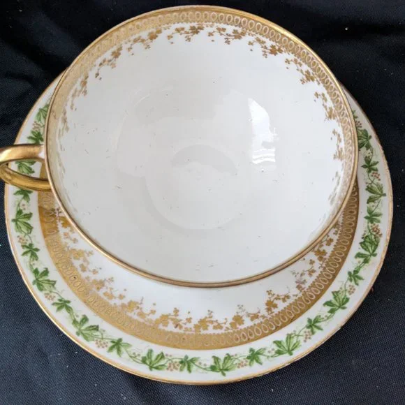 RARE Beautiful Antique J Pouyat Limoges Translucent Porcelain Tea Cup And Saucer
